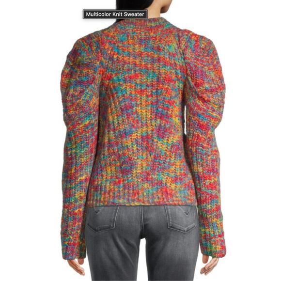 LEA & VIOLA Rainbow Puff Sleeve Sweater Womens L Beautiful Eclectic Winter Style - Picture 11 of 12
